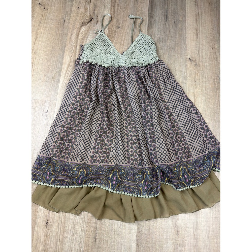 Cecico Collection Boho Crochet Trim Dress Women's Medium Adjustable Strap Lined